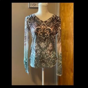 Long Sleeve Graphic Bling Tee - Sz XL